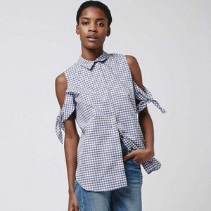 Topshop Cold Shoulder Gingham Top
